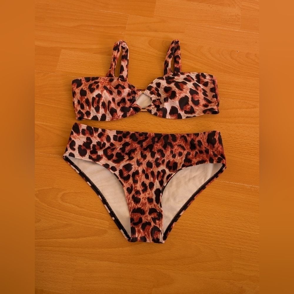 ROMWE Animal Print Brown and Black Leopard Print Bikini Size S